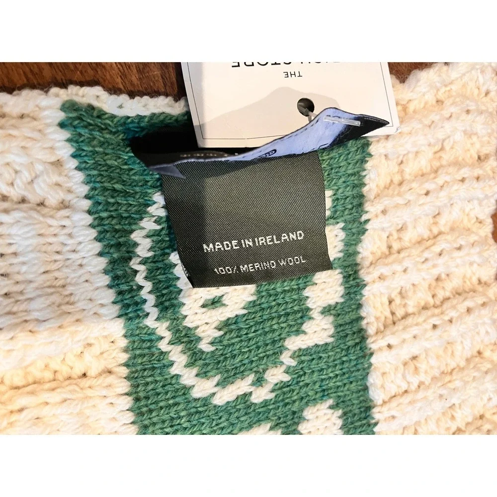 The Irish Store Aran Baby Blanket Merino Wool Cream Green Sheep Shamrock Ireland